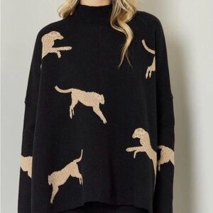 Entro Black Sweater with Tan Cheetah Animal Print Size Small